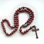 Modern Chaplets Red Large Wooden Handcrafted Catholic Rosary Beads Cross Necklace Religious Gift Antique Silver Plated