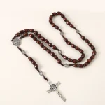 Catholic Custom Rosary Beads 8*10mm Wooden Beads Cross Jesus Saint Necklace Jewelry Christianity Rosaries Gift Making Supplies
