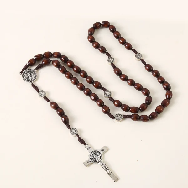 Catholic Custom Rosary Beads 8*10mm Wooden Beads Cross Jesus Saint Necklace Jewelry Christianity Rosaries Gift Making Su