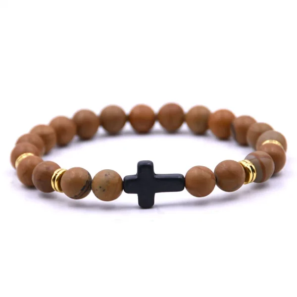 Tiger Eye Volcanic Stone for Bracelet Black Cross with Elastic Cord Trendy Christian Religious Accessory