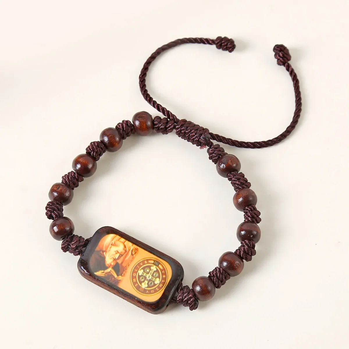 Catholic Wooden Bracelet Virgin Mary Dripping Oil Jewelry Jesus Holy Spirit St. Benedict Knotted Bracelet Jewelry Wholesale - Image 3