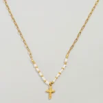 Catholic Cross Pendant Necklace Retro Beaded Chain Collarbone Chain Gold Women's Necklace Christianity Jewelry Wholesale - Image 4