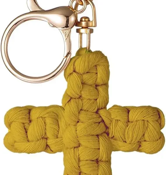 Regular Style Minimalist Handwoven Cotton Cross Keychain Cross/Crown/Roman Numerals Pattern for Car Accessories Soft Pen