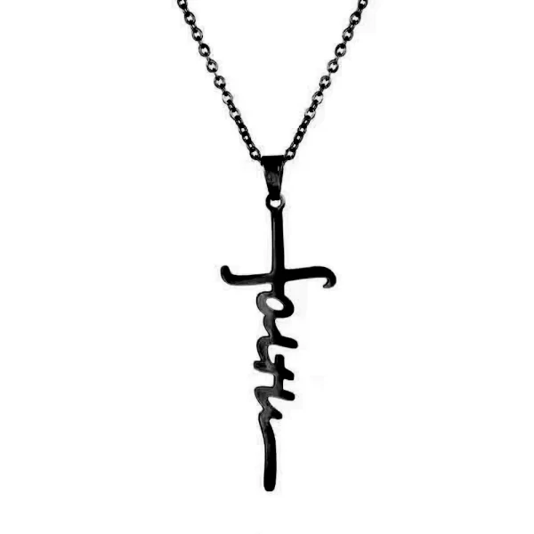 Cross Necklace Titanium Steel Stainless Steel Trendy Necklace Faith Pendant 4 Color Choices-Chain Type Jewelry Accessori