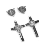 Antique Copper-plated Alloy Catholic Rosary Cross with Jesus & Saint Benedict Images for DIY Jewelry Accessories - Image 3