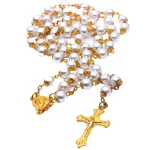 Wholesale 8mm Gold Pearl Rosary Necklace Religious Style Cross Jewelry with Beads Chain Factory Price Car Hanging Cross