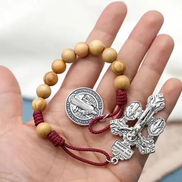 Catholic Religious 10mm Wooden Beads Pocket Rosary Fashion Charm Bracelets