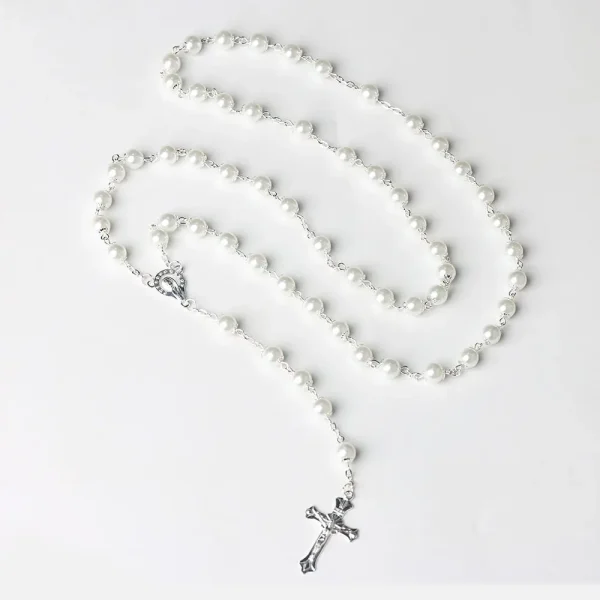 Wholesale 8mm Gold Pearl Rosary Necklace Religious Style Cross Jewelry with Beads Chain Factory Price Car Hanging Cross