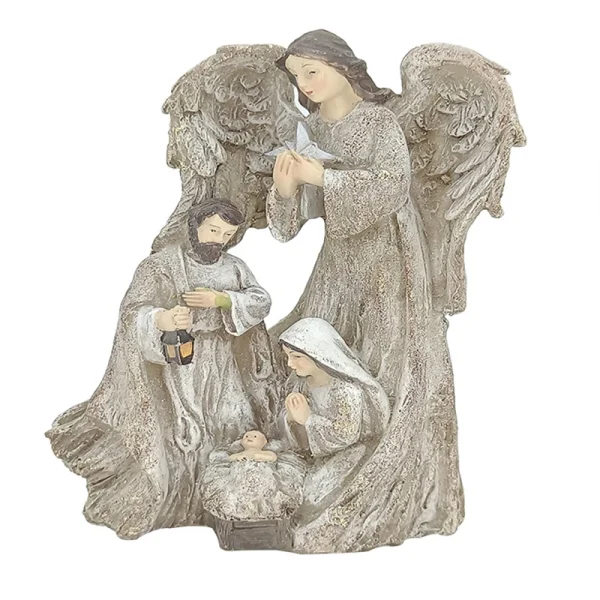 Mecrt Resin Handicraft Angel Statue Grottoes Manger Saintess Nativity Group Display Christian Home Religious Decoration