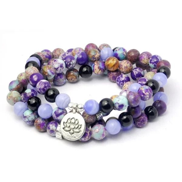 Natural Stone Emperor Turquoise Bracelet 108 Om Lotus Symbol Yoga Bracelet Emperor Pine Religious Buddhism Luxury Jewelr