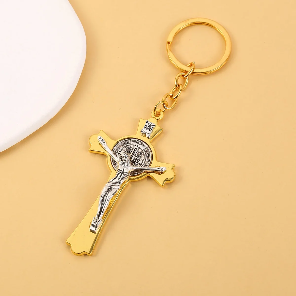 Catholic Cross Keychain Metal Saint Benedict Cross Keychain Catholic Crucifix Medal Keyring Jerusalem Charm - Image 5
