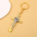 Catholic Cross Keychain Metal Saint Benedict Cross Keychain Catholic Crucifix Medal Keyring Jerusalem Charm - Image 5