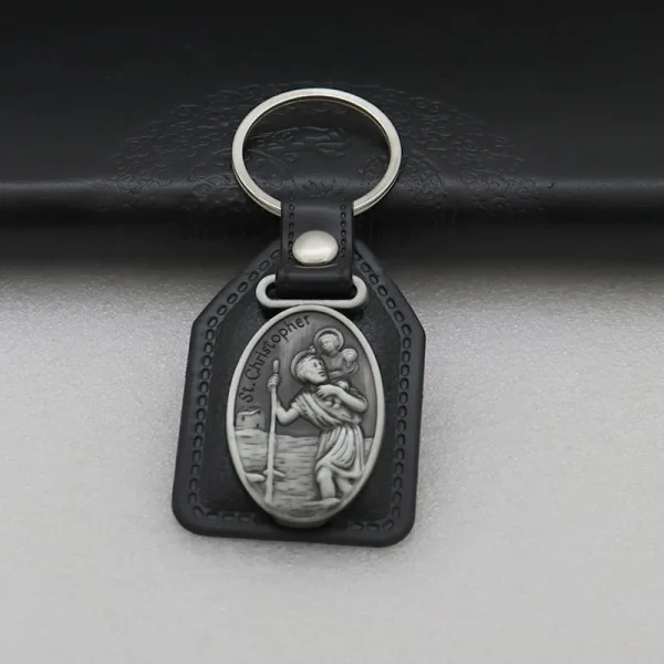 Catholic Religious Keychain Virgin Mary Jesus 3d Keychains Vintage Alloy PU Leather Combination Saint Christopher Christ