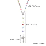 European American Style Flat Bead Lace Alloy Gold Religious Catholic Prayer Gift Colorful Flower Long Cross Pendant Rosary - Image 4