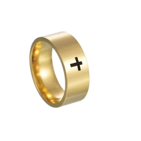 Catholic Christian Religious Cross Ring 6mm/8mm Titanium Steel Unisex Trendy Golden Silver Ring