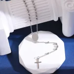 Wholesale Rosary Necklace with Jesus Catholic Pattern Cross Pendant Stainless Steel 6MM Beads - Image 3
