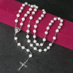 Mecrt Christian Jewelry 8mm Rose Beads Religious Catholic Rosary Enamel Crucifix Pendant Fashion Beaded Necklace - Image 5