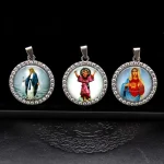 Zinc Alloy Catholic Saint Charm Pendant for Religious Round Jesus Angel Madonna Pendant