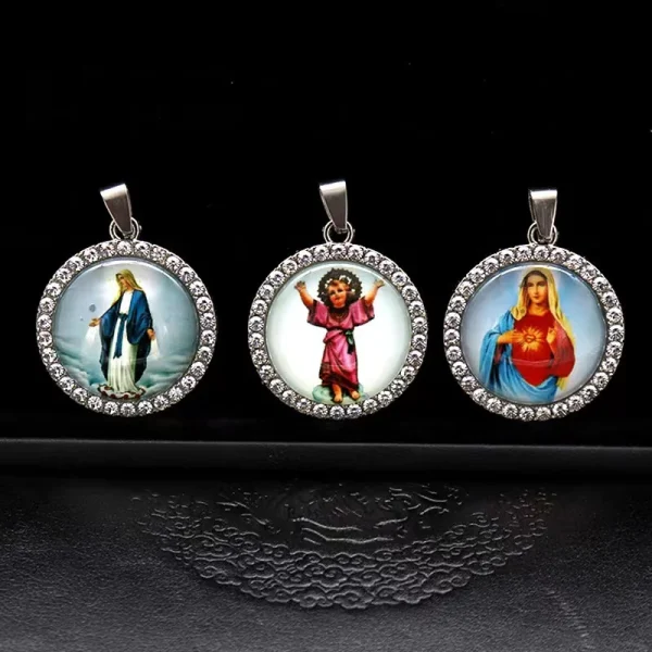 Zinc Alloy Catholic Saint Charm Pendant for Religious Round Jesus Angel Madonna Pendant