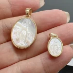 Custom Virgin Mary Miraculous Medal Natural Sea Shell With Dainty Carve Gold Electroplated Shell Pendant - Image 4