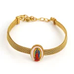 Mecrt Stainless Steel Colourful Fashion Bracelet Catholic Medal of the Blessed Virgin Mary Titanium Steel Mesh Bracelet