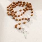 Catholic Rosary Wooden Prayer Beads Necklaces Cross Pendants square Religious Jewelry Decorations Church Prayers Easter Gift - Image 3