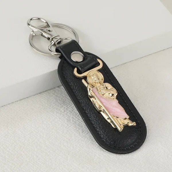 Catholic Leather Keychain with Metal Pendant Saint Christopher Cartoon Doll Keychain Metal Jewelry Pendant and Car Bag P