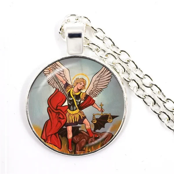 Hot Sale Archangel Saint Michael Catholicism Cross Pendant Necklace Link Chain Zinc Alloy Catholic Pendant Gift