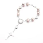 Sell Like Hot Cakes 10mm Cross Bracelet Imitation Pearl Communion Baptism Religious Chain Bracelet - Image 3