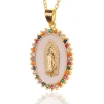 Mecrt Catholic Oval Coin Medallion Necklace 18K Gold Plated CZ Virgin Mary Pendant Cubic Zirconia Our Lady of Guadalupe - Image 6