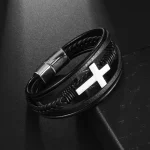 Hot-Selling Trendy Charm Woven Leather Bracelet Handmade Magnetic Clasp Gold Cross - Image 3