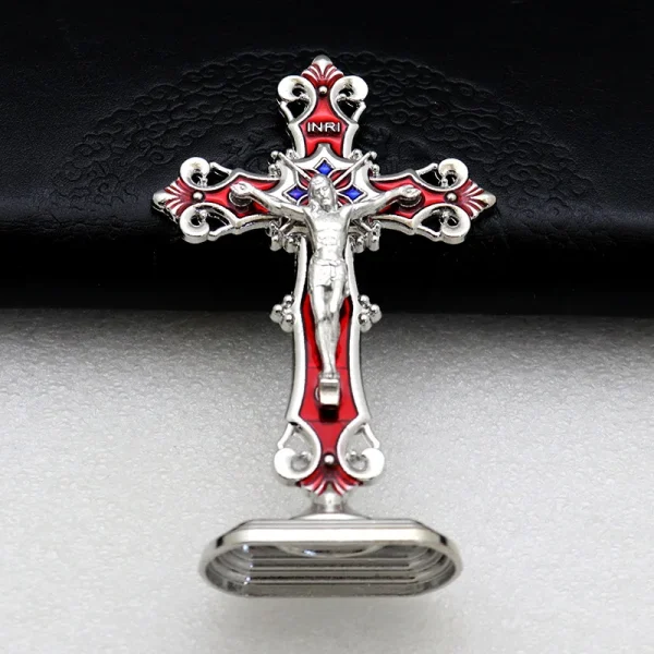 Mecrt Creative Gold-Plated Metal Crucifix Ornaments Catholic Cross Decorative Items for Home Office Christmas Elegant De