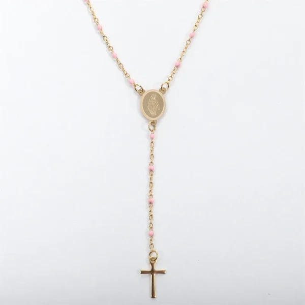 Catholic Rosary 18K Gold Vacuum Plated Stainless Steel Jewelry Christian Religious Totem Cross Necklace Church Gift