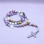 Rosary Necklace AliExpress Men Women Long Natural Amethyst Tiger Eye Stone Head Agate Copper Beads Chain Europe America Style - Image 2