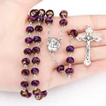 Mecrt Catholic Rosary Virgin Mary Crucifix Cross Bulk Wholesale Prayer Rosaries Glass Rosary Necklace