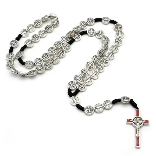St Benedict Medal Hand Made Knotted Cord Rosary Religious Necklace for Men and Women