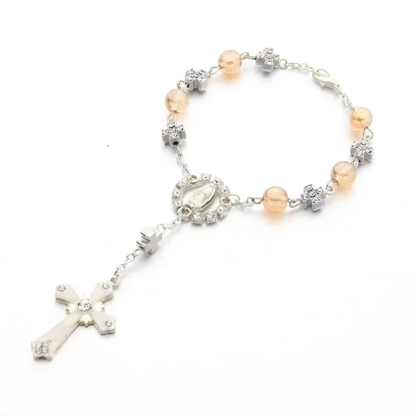 MecrtCatholic Zinc Alloy Rosary Charm Bracelet Religious Bead Cross Eucharist Baptismal Ornament Crucifix Christian Gift