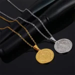 St. Benedict Stainless Steel Beaded Cross Design Coin Necklace Religious Catholic Jewelry Gift - Image 4