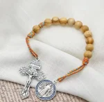 Religious Alloy St. Benedict Wood Pocket Rosary Door hang Bracelet with Jesus Forgiveness and Absolution Pendant - Image 5