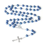 Catholic Cross Rosary Necklace Imitation Pearl 8MM Beads Easter Christian Sacrifice Gifts Church Prayer Jewelry Wholesale - Image 3