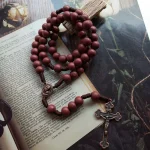 Modern Chaplets Red Large Wooden Handcrafted Catholic Rosary Beads Cross Necklace Religious Gift Antique Silver Plated - Image 5