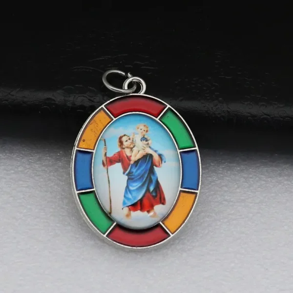 Colored Oval Photo Religious Pendant Natural Stone Alloy Catholic Jewelry Accessories Hanging Decoration Badge Our Lady 