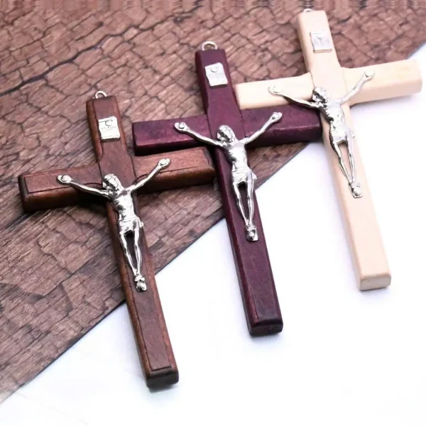 7*12cm Wholesale Wine Red Handmade Wood Cross Religious Jesus Blessing Pendant Charms Crucifix