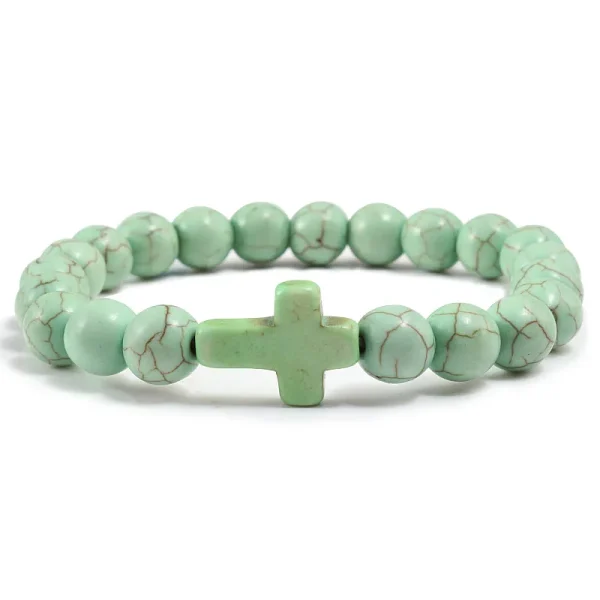 Black Jewelry Turquoise Cross Pendant Frosted Volcanic Stone Elastic Yoga Bracelet Women Gift Stock