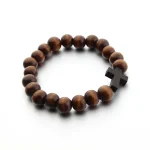 Religious Catholic Wood Rose Beaded Bracelets Men Women Orthodox Christ Jesus Cross Virgin Mary Pendant Bracelets - Image 5