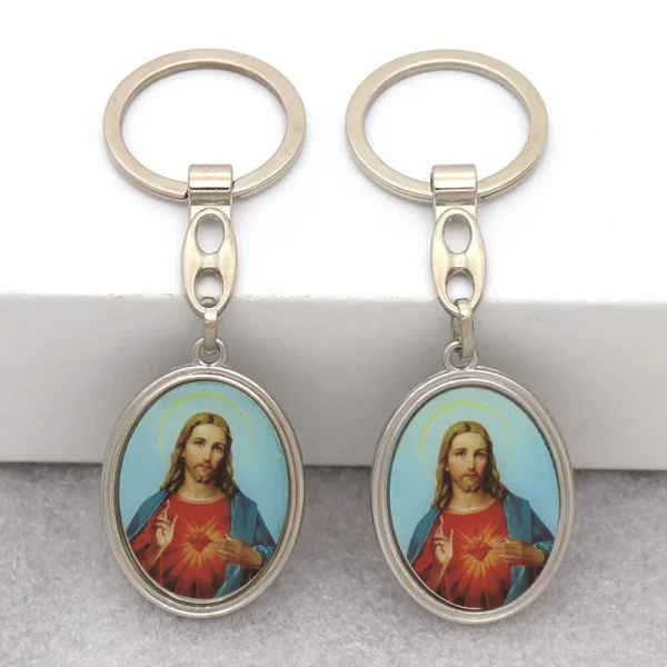 Metal Oil Painting Necklace Jewelry Catholic Jesus Pattern Pendant Key Chain Mobile Phone Decoration Pendant Key Chain