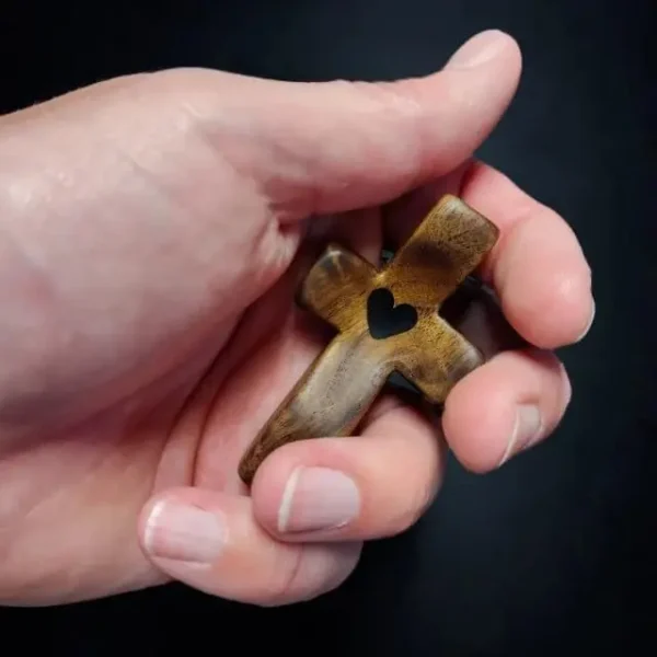 Polished Black Walnut Mini Wooden Cross Thumb Religious Sculpture Gift