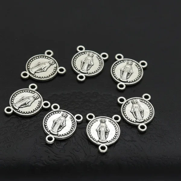 Mecrt Catholic Rosary Connector Accessory Retro Silver Three-Way Pendant Maria Style Religious Rosary Necklace Accessori