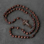 Vintage Rosary Cross Natural Wood Beads 10mm Religious Handmade Pendant Jesus Easter Presents Gifts Christian Jewelry Wholesale - Image 2