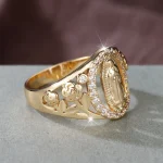 Catholic Notre Dame Handicraft Diamond Ring Copper Gold Plated Hollow Jewelry Fashion Ring Jewelry Women's High Sense - Image 4